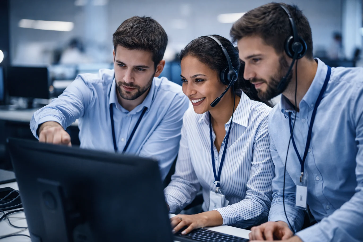 Techno Matic support engineers collaborating in a modern office